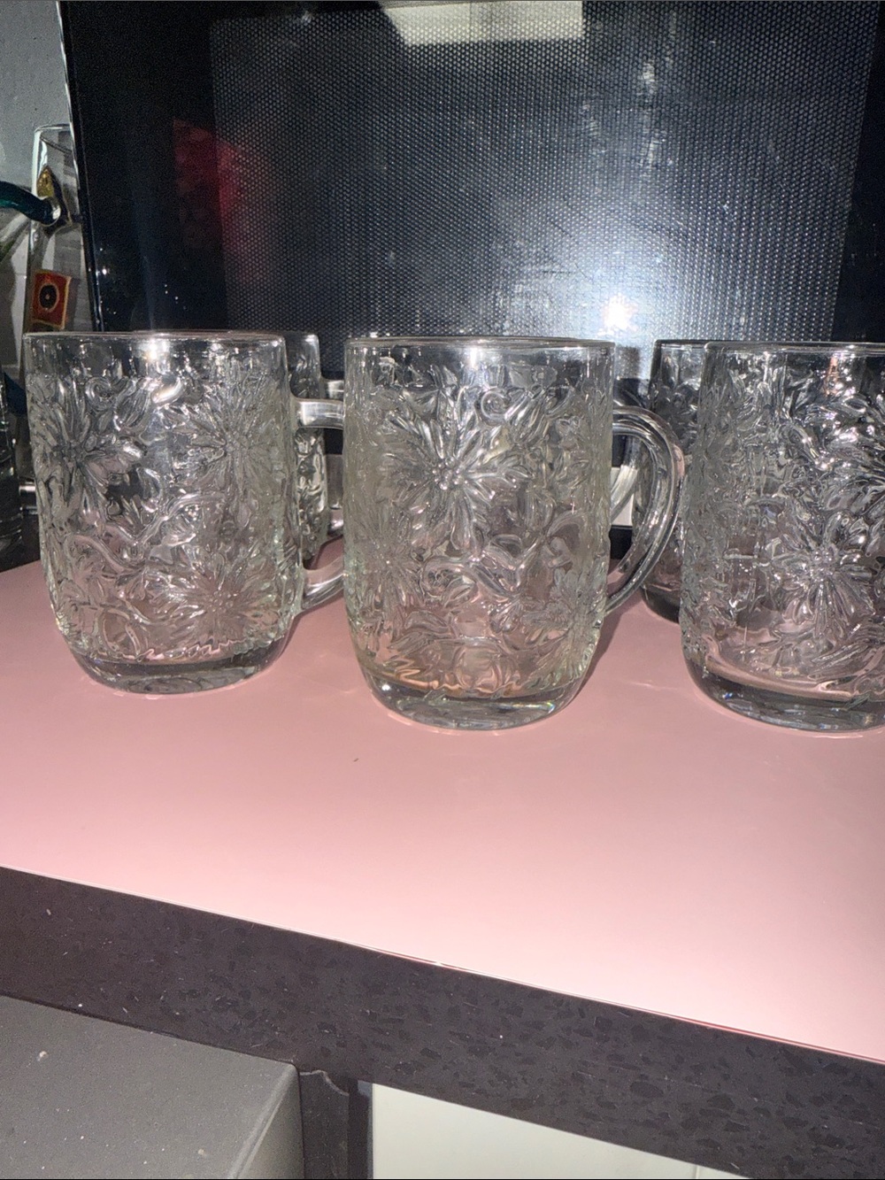 Vintage Princess House Textured Glass Mug with Floral Relief - White/Clear 6